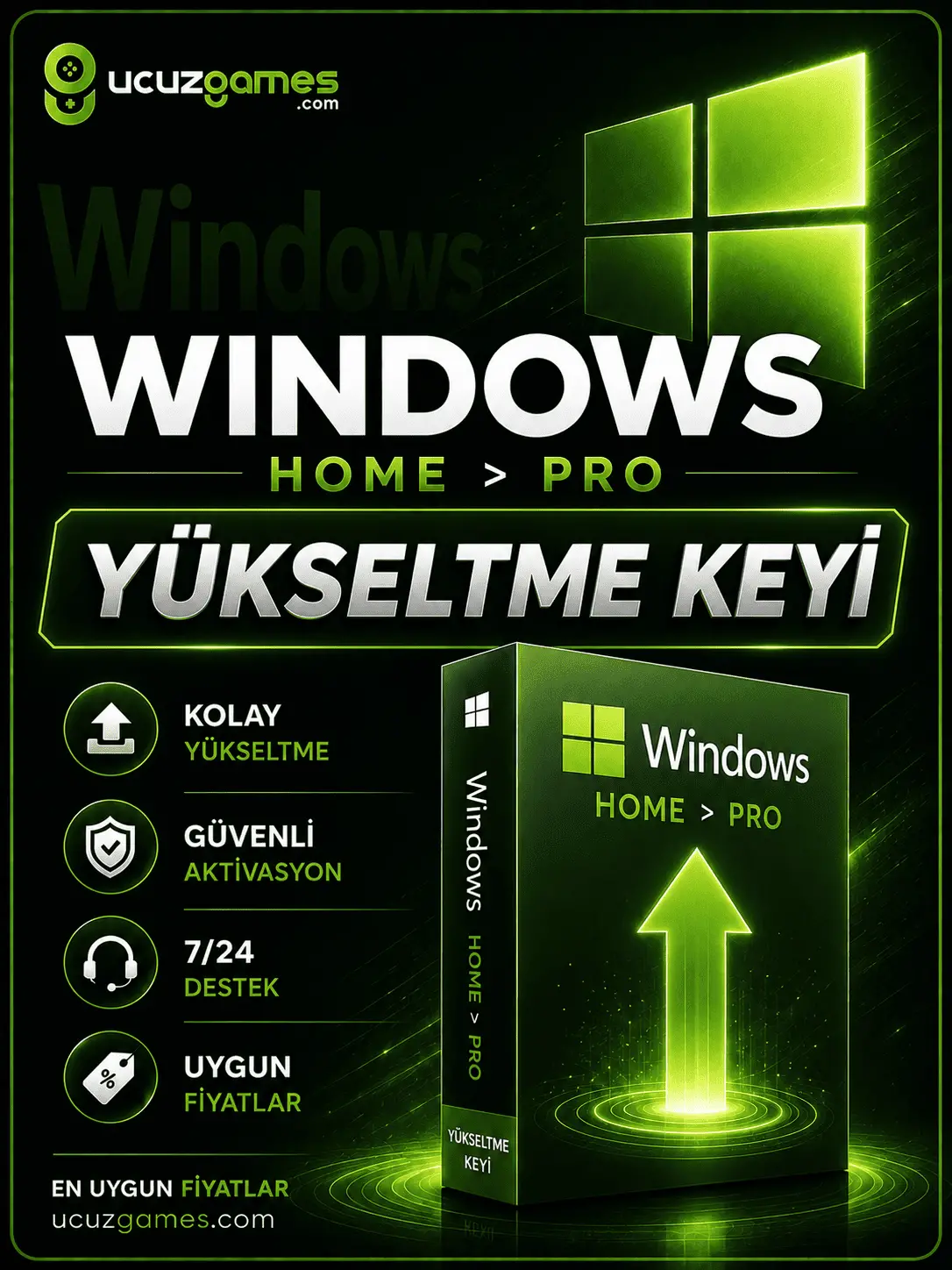 Windows Home > Pro Yükseltme Keyi
